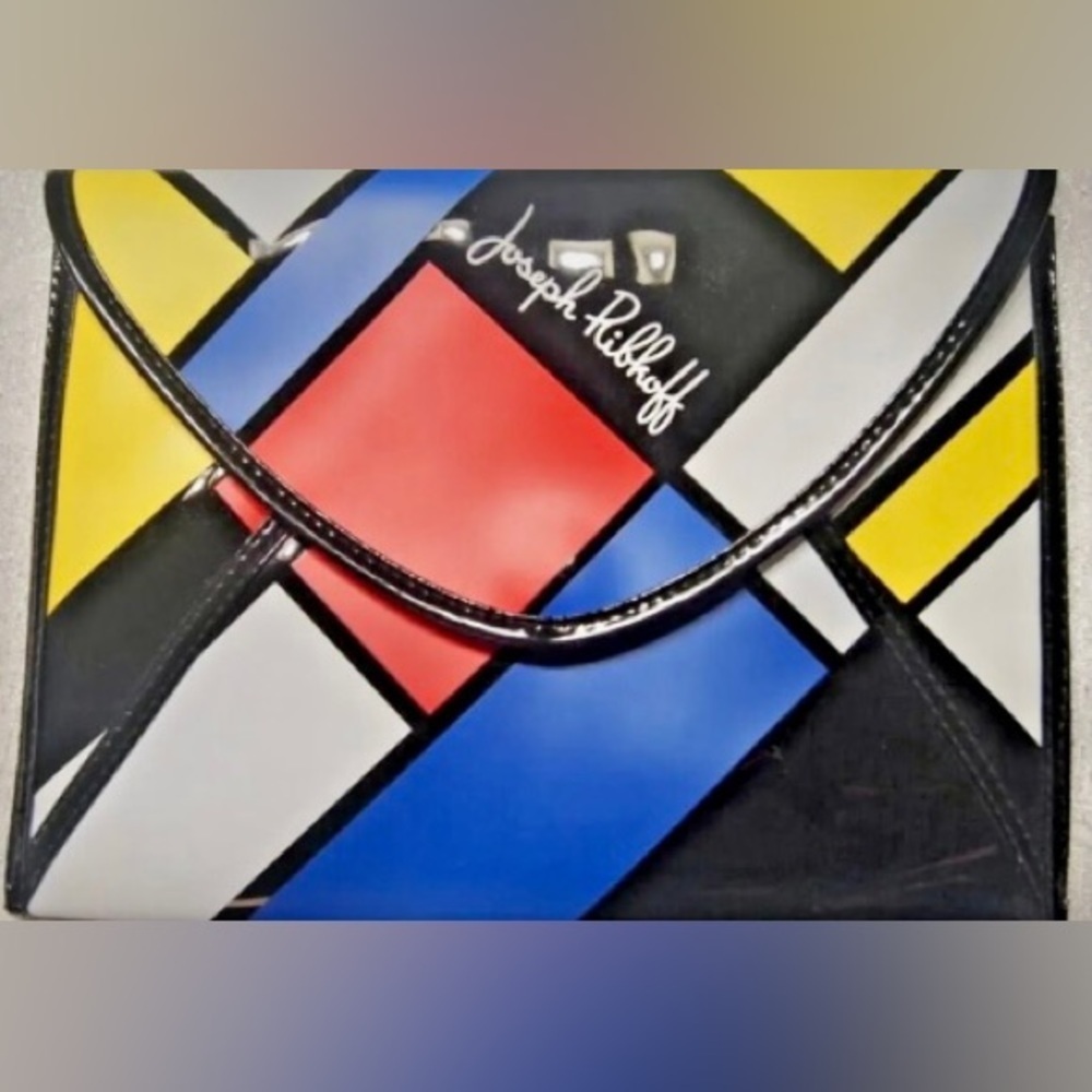 1990’s Y2K JOSEPH RIBKOFF Modern Color Block Envelope Clutch Faux Patent Leather